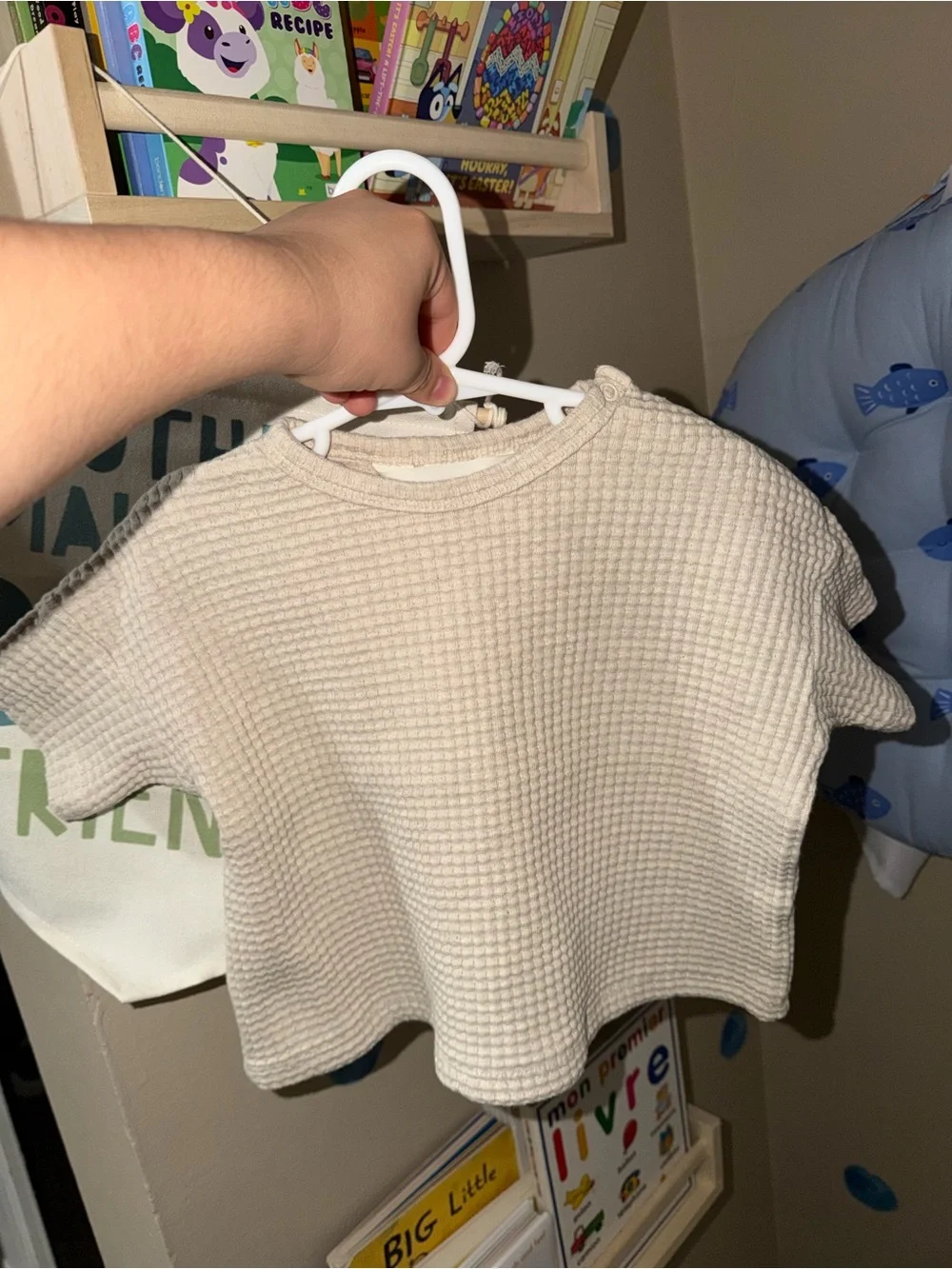 H&M Cream Waffle-Knit Short Sleeve Tee